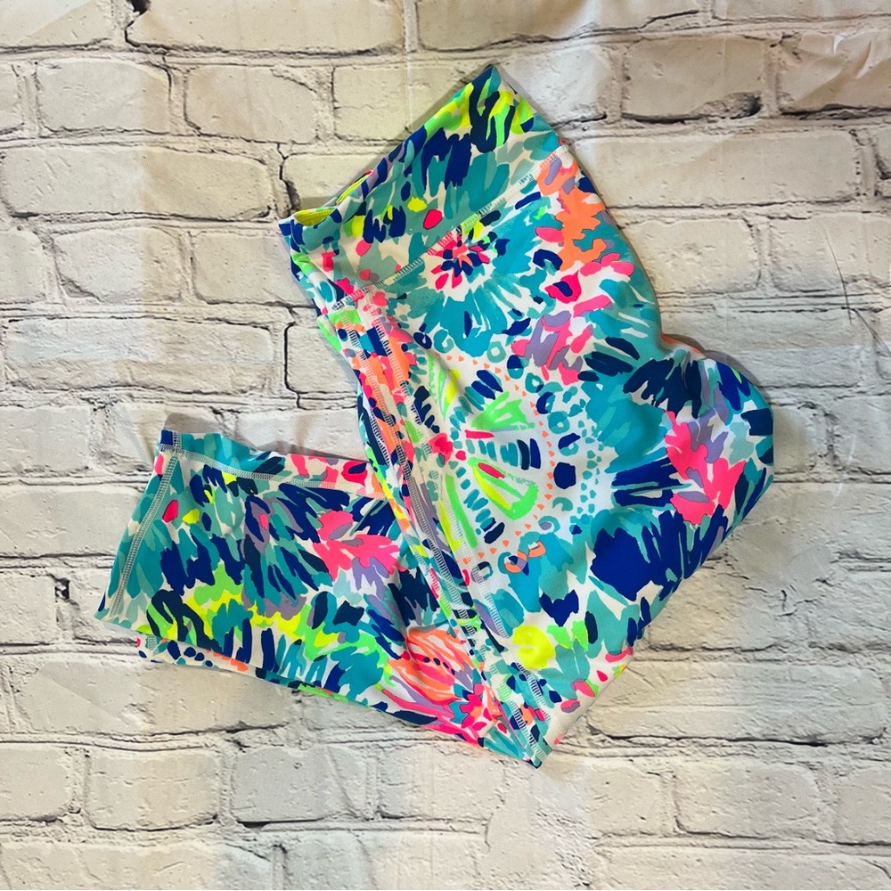 Lilly Pulitzer Multicolor Floral-Print Leggings — Turquoise, Pink, Navy